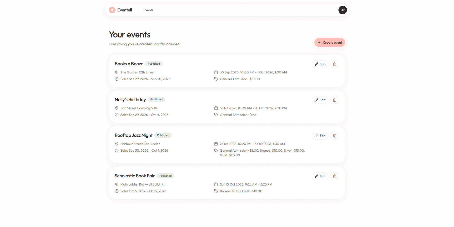 Eventell: Create Events